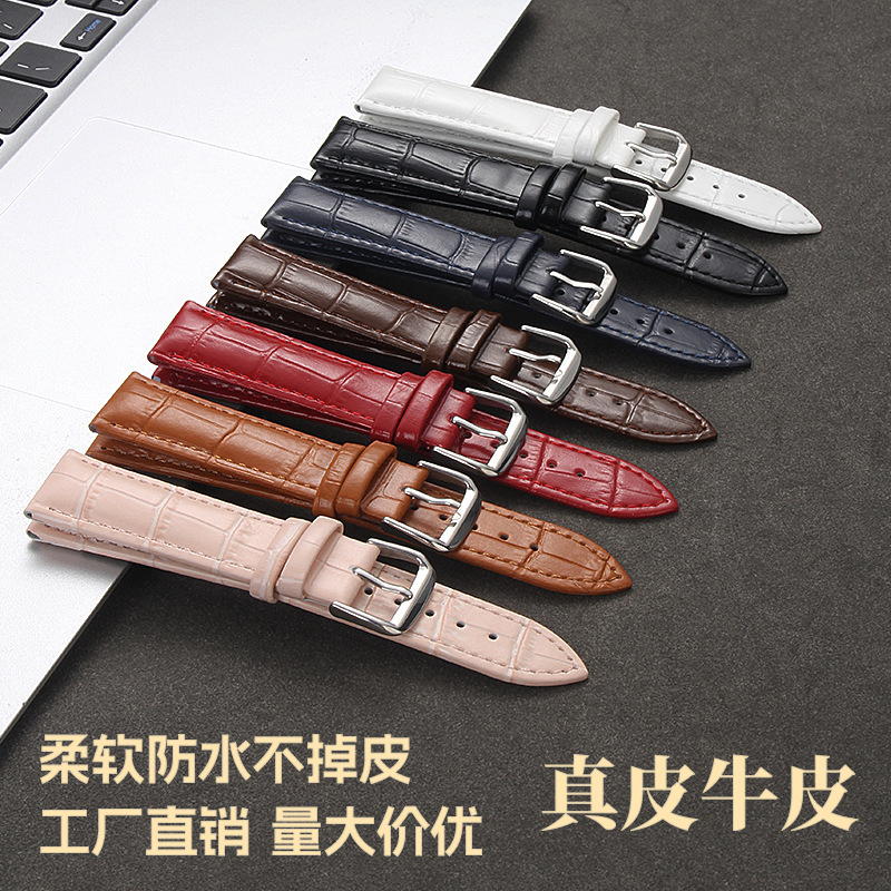 Genuine Leather Bamboo Crocodile Watch Strap Soft Calfskin Thin Band Wristband Waterproof Pin Buckle Leather Strap Chain
