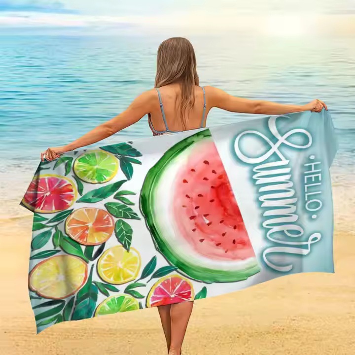 Beach Towel Microfiber Thickeneded Water-Absorbent Men's and Women's Beach Portable Sports Home Large Printed Towel Bath Towel