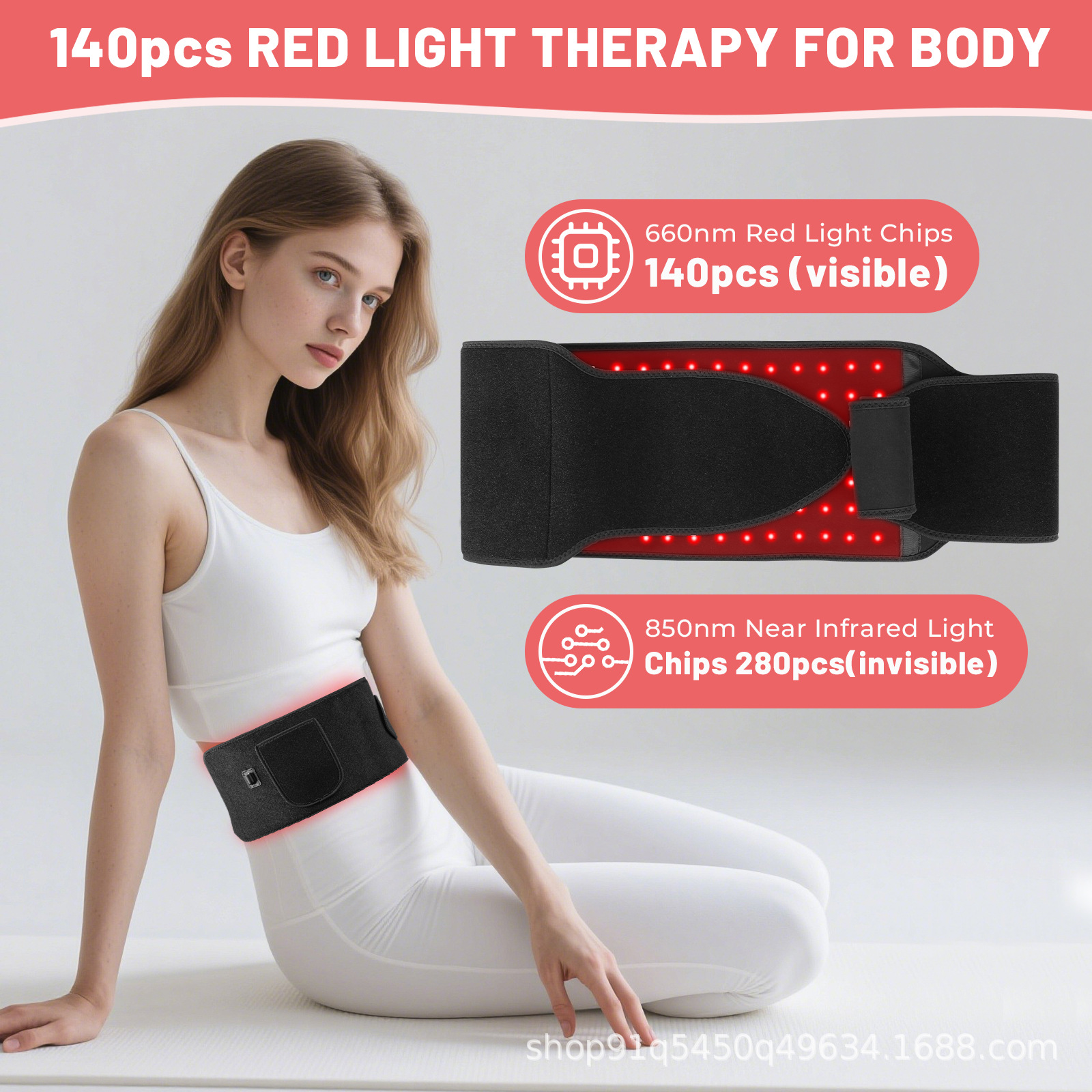 Cross-Border 140 Red Light Infrared Physiotherapy Belt Red Light 280Pcs Infrared 140Pcs Hot Compress Waist Belt Warm Palace Belt