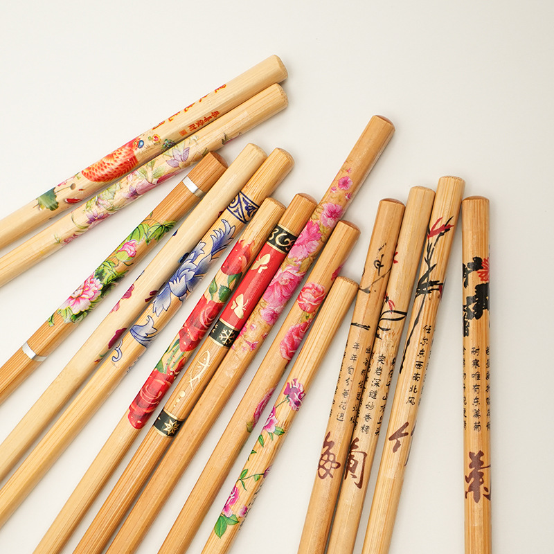 Alishan Printed Chopsticks Plum, Orchid, Bamboo and Chrysanthemum Chopsticks National Tide Running Rivers and Lakes Stall Supply Household Bamboo Chopsticks
