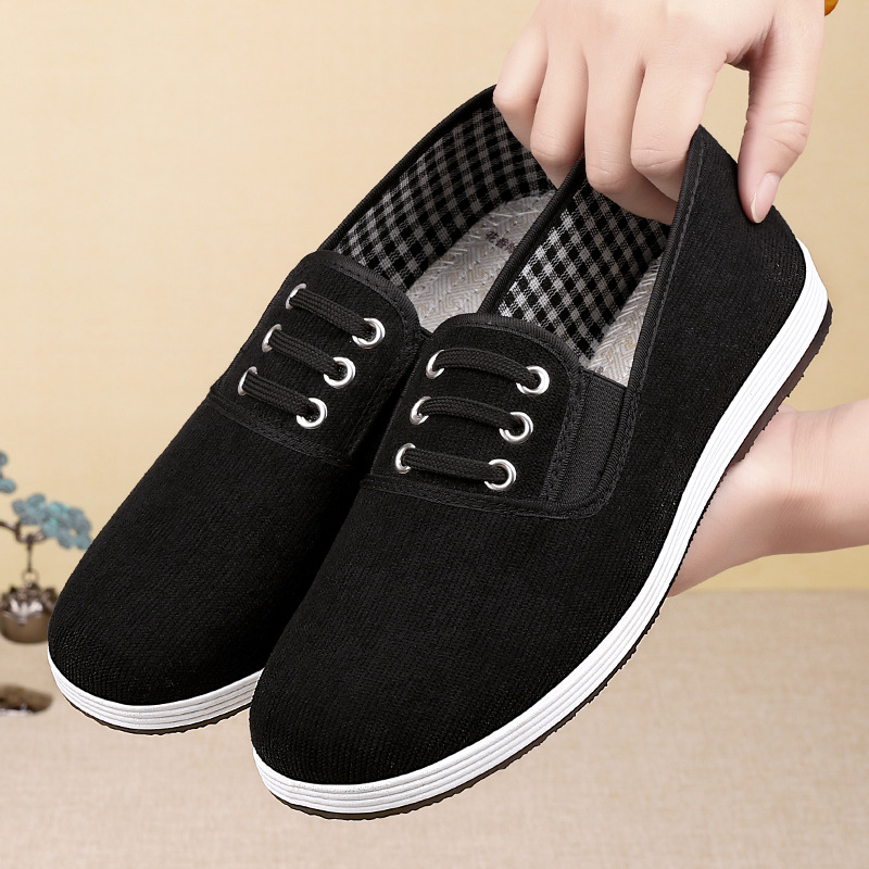 Men's Thick-Soled Non-Slip Wear-Resistant Breathable New Chinese-Style Cloth Shoes for Spring and Summer, Old Beijing Style Dad Shoes