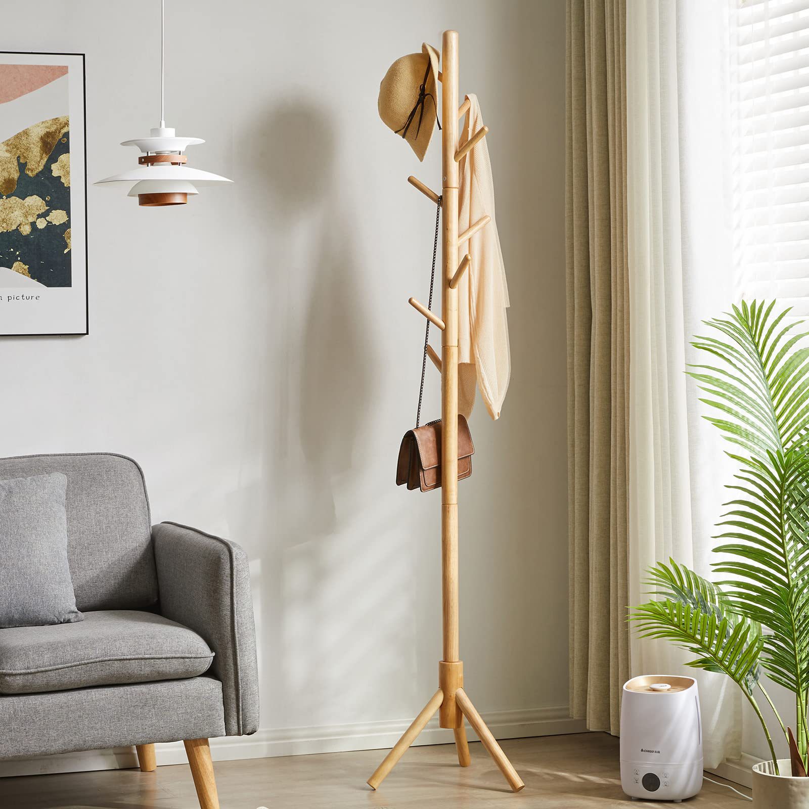 Solid wood coat rack floor hanging clothes small bag rack simple bedroom storage rack household clothes small clothes rack