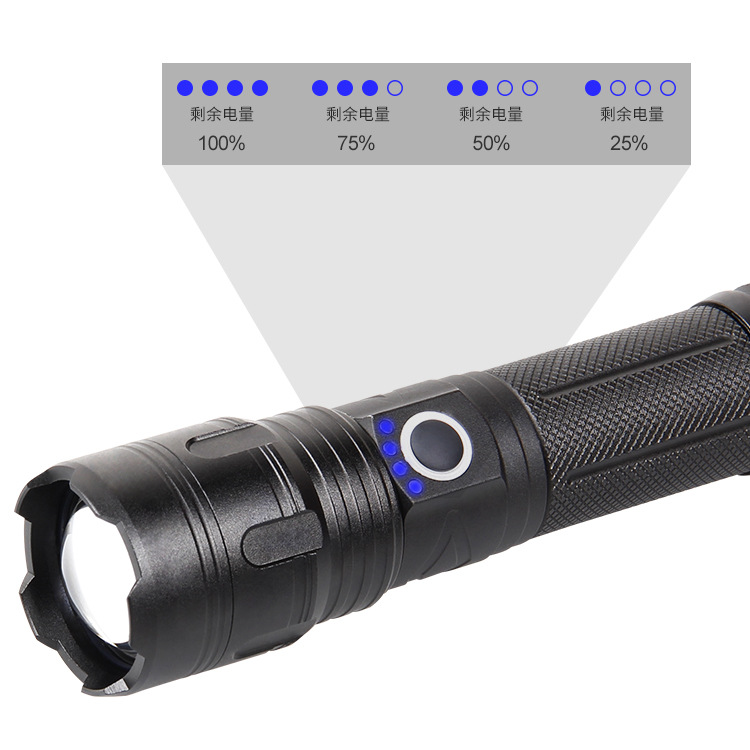 Cross-border P70 flashlight Type-C charging strong light USB charging output long-range telescopic LED outdoor flashlight