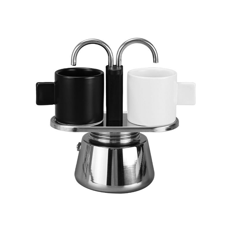 Double tube stainless steel Italian concentrated mocha pot household mini coffee double pot gift suit in stock generation delivery