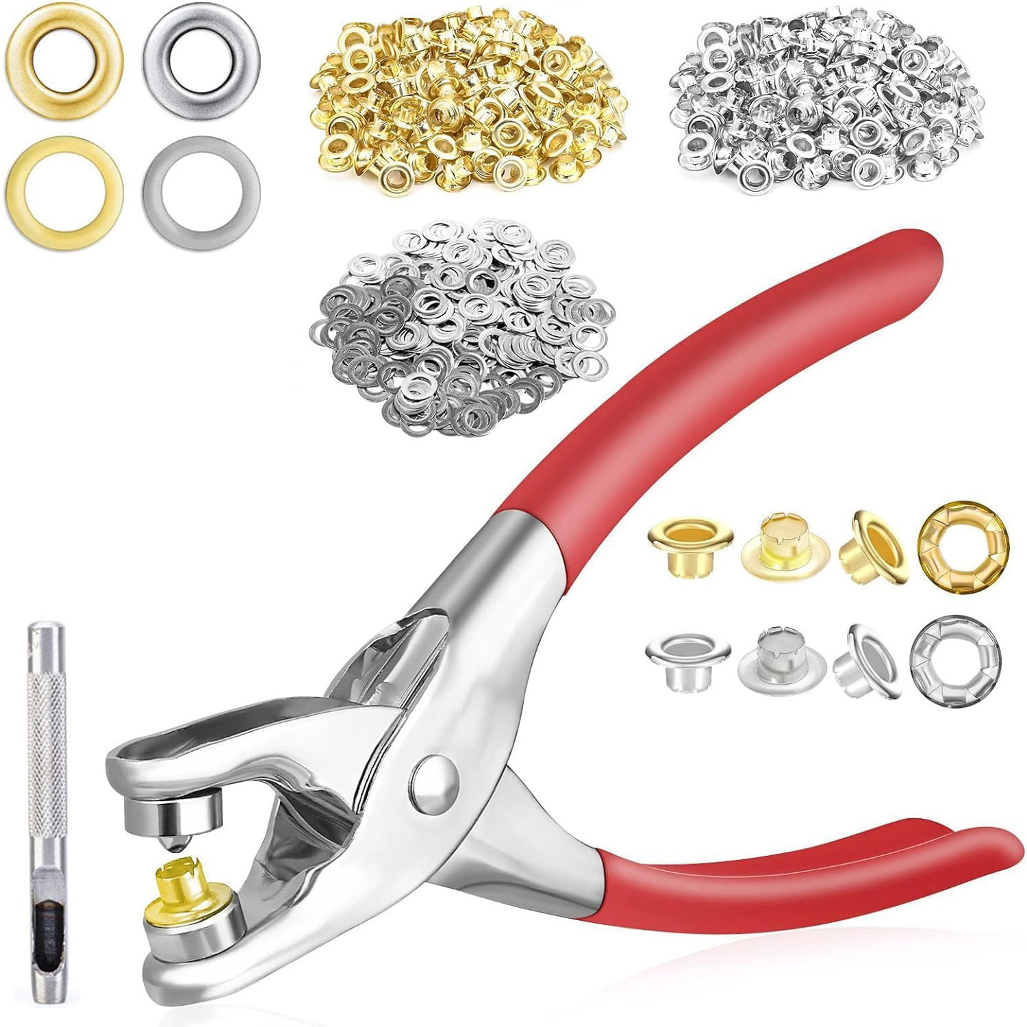 Популярные кросс-браузерные 6мм воздушные плоскогубцы для люверсов с комплектом 100 200 400 золотых и серебряных люверсов