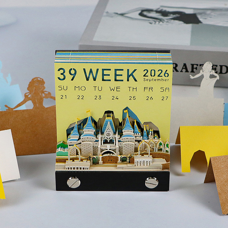 Creative Gift Paper Carving Model Home Decoration Desktop Ornaments Cinderella Castle with Light 3D Stereo Note Pad