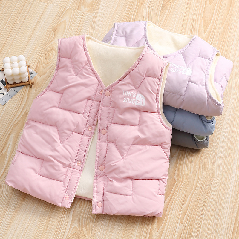 2025 Autumn and Winter New Children's down Cotton Vest Boys and Girls Baby Plush Cotton Vest Small, Medium and Large Children's Waistcoat