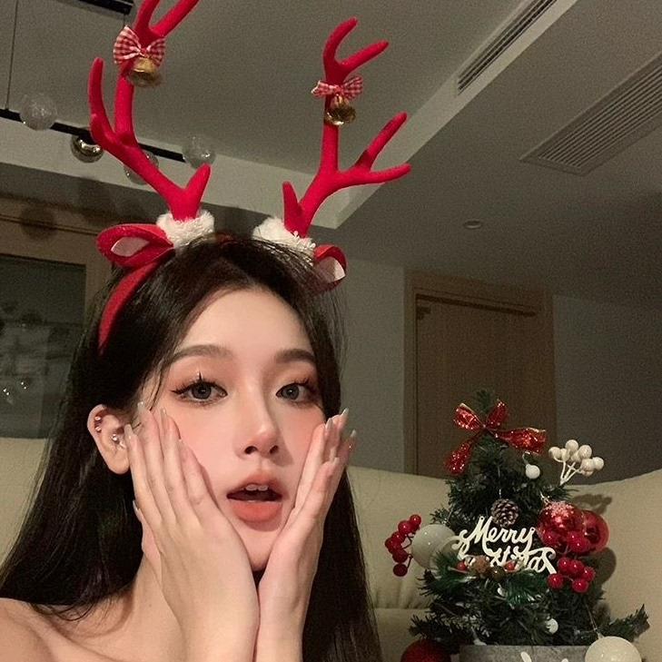 Рождественский головной убор, имитация ветки, светящийся ободок с оленем, милый ободок для фото для женщин