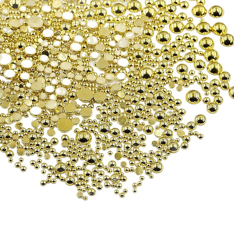 Color-Preserving Electroplated Small Round Half-Round Steel Beads, Solid and Non-Fading, Flat-Bottomed Half-Round Metal Decorations, Mixed Batch Nail Art Accessories