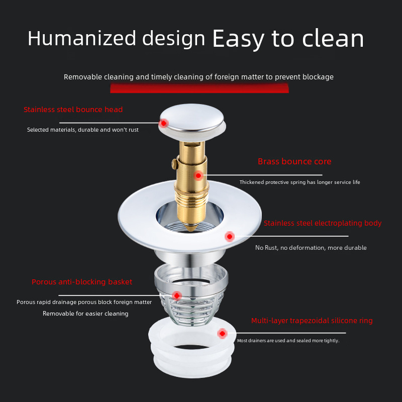 Washbasin drain bouncing core washbasin basin basin copper core push-type bouncing core leaking plug Universal