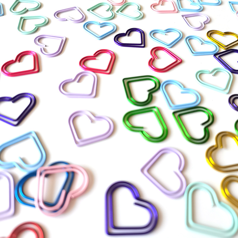 10 Color Color Love Metal Heart-Shaped Pin Cute Special-Shaped Office Pin Bookbinding Stationery Bookmark