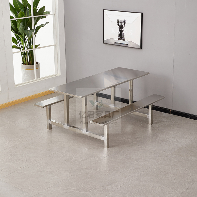 Canteen Fast Food Restaurant Dining Table and Chairs for 4 People, 6 People, 8 People Dining Table and Chair Combination Factory Employee Restaurant One-Piece Table and Chairs Durable