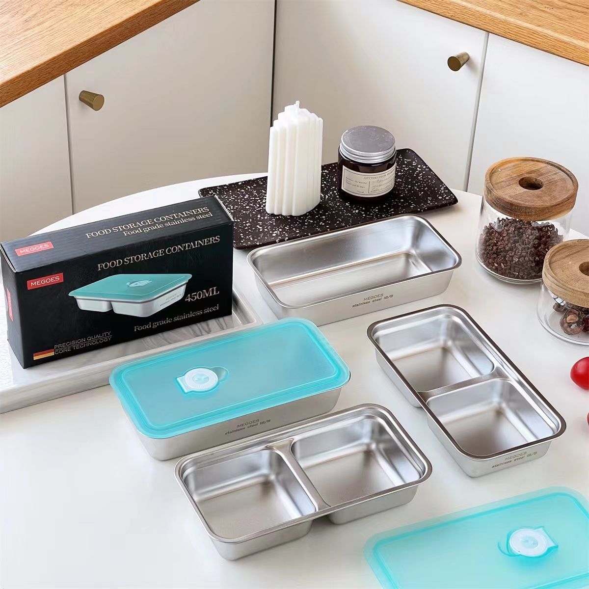 Wholesale Korean style box stainless steel fresh-keeping box with lid snack box seasoning dish with lid compartment pickle box lunch box