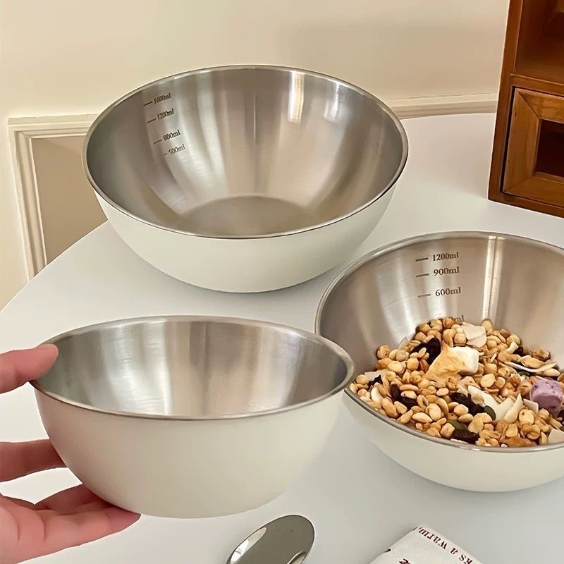 Thickened stainless steel salad bowl ramen bowl cooking basin Korean-style scale salad bowl egg and basin multi-purpose basin