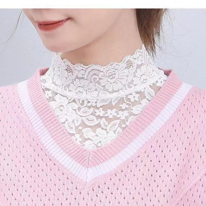 All-Match New Style Fake Collar Women's Autumn and Winter High Elastic Lace Pullover Large Size Base Vest Decorative Lace Collar