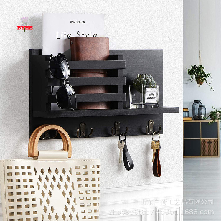Wall-mounted Wall Storage Rack Wall Decoration Pendant Wooden Storage Rack Home Wall Wooden Mail Key Rack