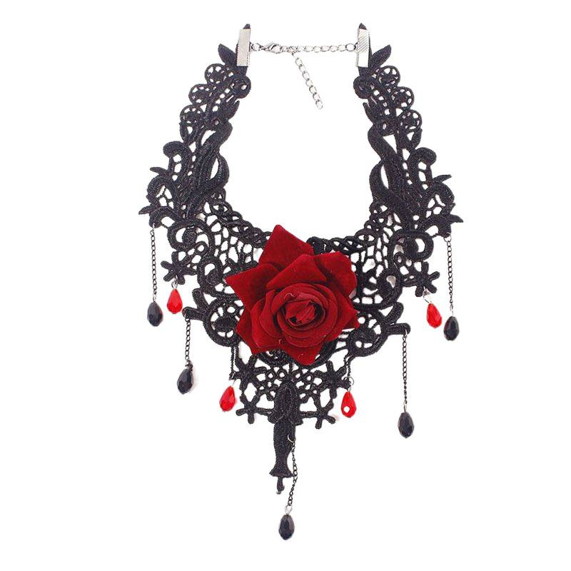 Dark Style Lolita Gothic Necklace Women's Retro Rose Clavicle Chain Choker Neck Chain Necklace