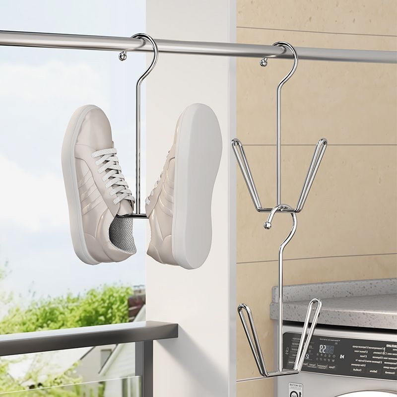 Stainless Steel Shoe Drying Rack for Home Use, Shoe Drying Rack Artifact, Shoe Pad Hook, Multifunctional Balcony Shoe and Clothes Drying Rack