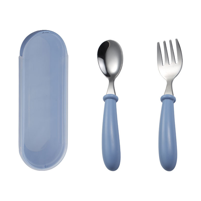 Customized 304 Stainless Steel Children's Fork Spoon with Storage Box Colorful Color Mother Kids Gift Outdoor Portable Tableware