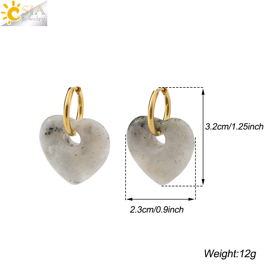 European and American Fashion New Natural Crystal Stone Heart Earrings Fresh Girl Heart Pendant Earrings Earrings Earrings