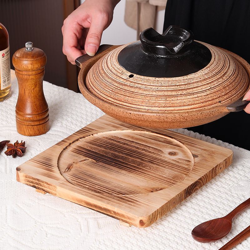 Heat-Insulating Board Casserole Wooden Mat Barbecue Mat Baking Pan Clay Pot Rice Anti-Scalding Heat-Insulating Mat Base Japanese Casserole