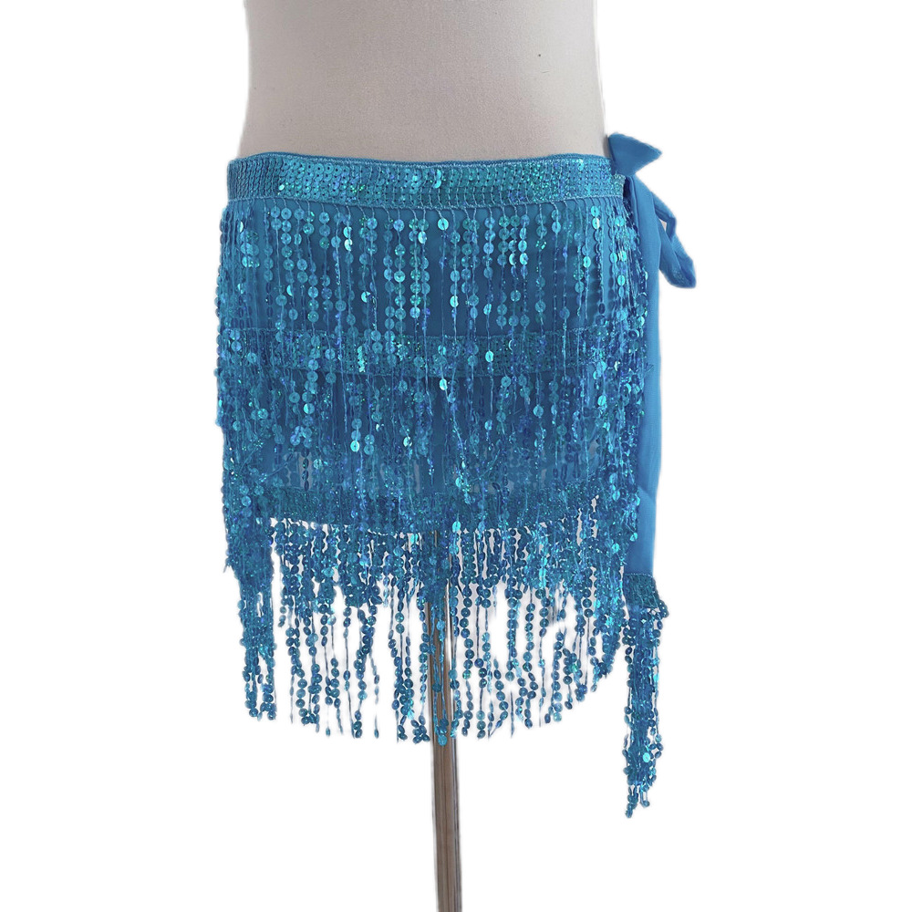 Halloween Belly Dance Waist Chain Sequined Hip Scarf Three-Layer Tassel Girdle Belt Dance Performance Sequined Performance Costume