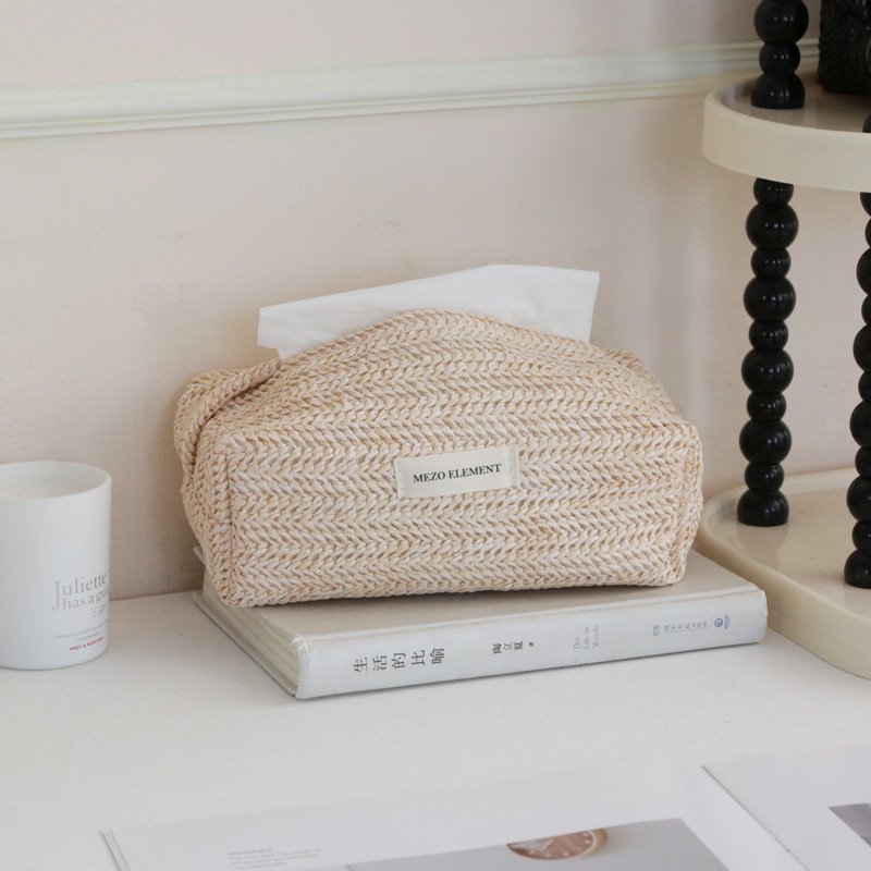 Beautiful Elements Nordic Ins Style Middle Ancient Double-Layer Hand-Woven Tablecloth Paper Box Household Tissue Bag Paper Bag