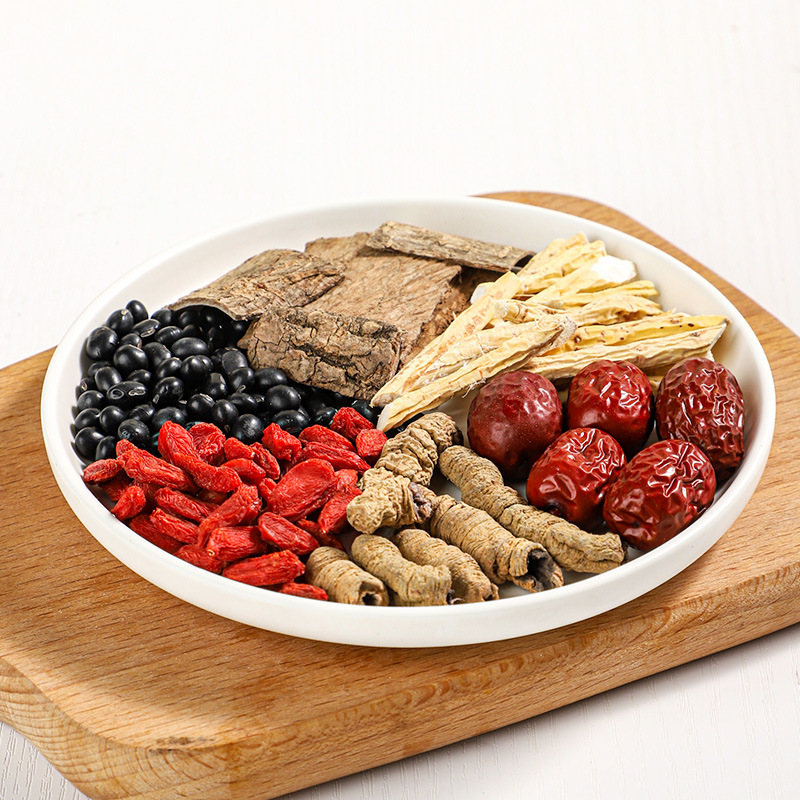 Herbal Soup with Eucommia, Morinda, and Goji Berries, Black Beans, and Other Ingredients for Nourishing and Tonic Benefits