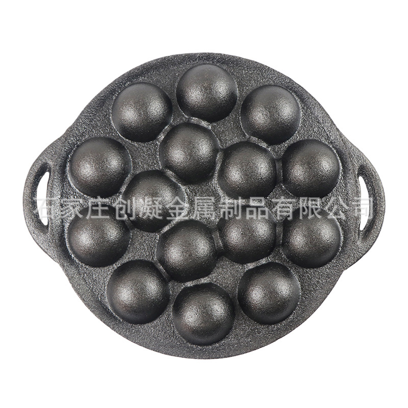 12-15-19-Hole Cast Iron Octopus Ball Frying Pan Round Egg Mold Baking Tray with Double Handles