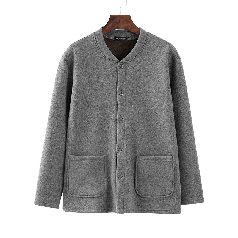 Middle-Aged and Elderly Velvet Cardigan Sweatshirt Men's Warm Top Winter Clothing Elderly Loose Cardigan Pure Cotton Thick Outwear Dad Wear