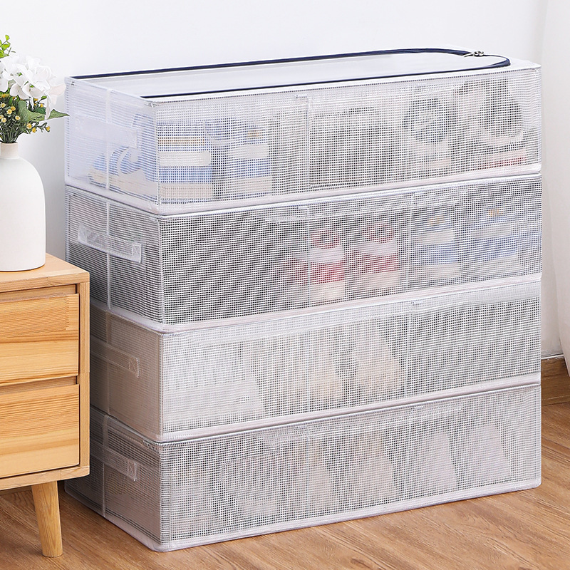 Mesh Cloth Installation-Free Shoe Box Steel Frame Thickened Visual Dustproof and Moisture-Proof Transparent Storage Box Home Clothes Storage Box