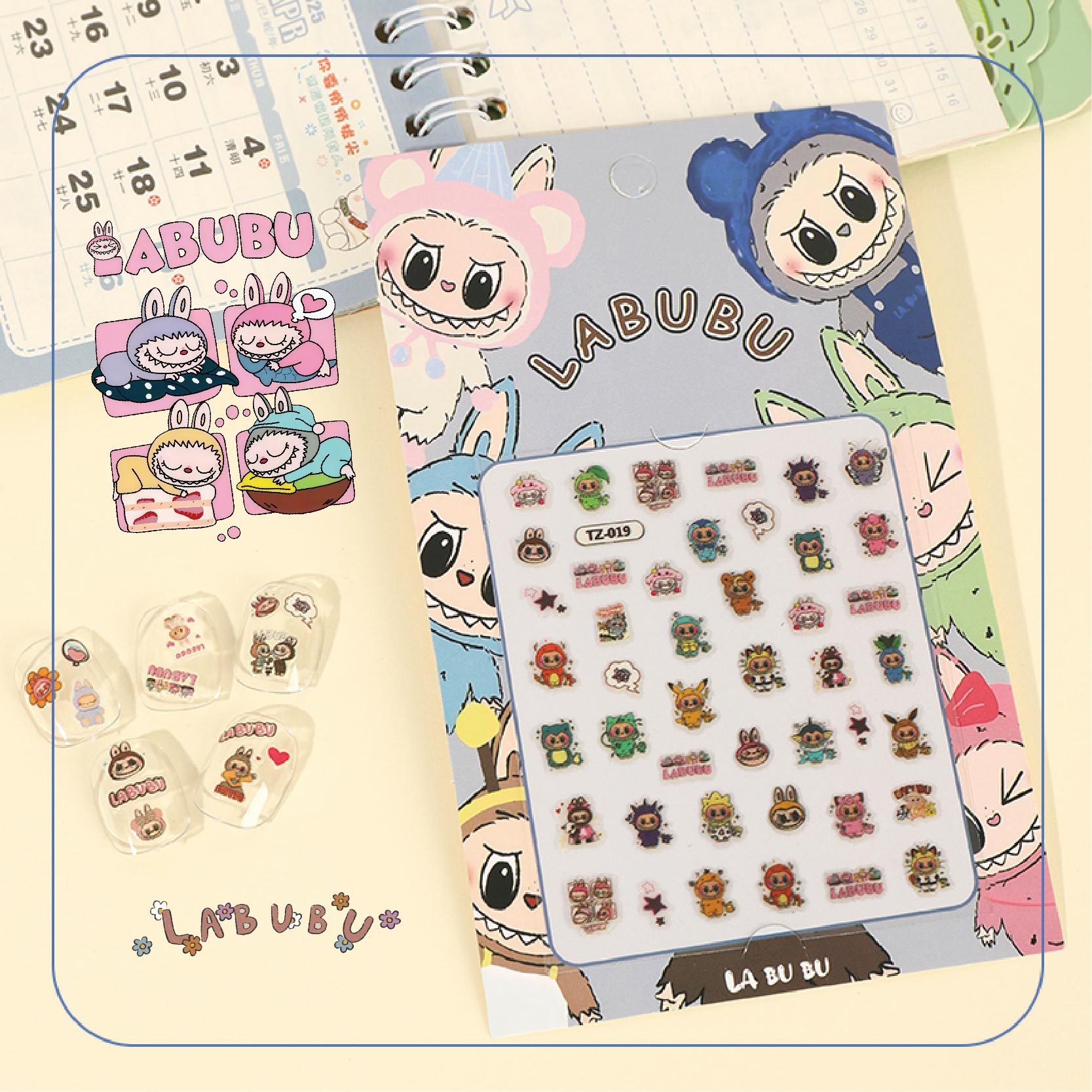 Labubu 5D Luminous Nail Stickers Kidsren's Cartoon Girl Kuromi Stickers Waterproof Decorative Stickers Nail Art Decals