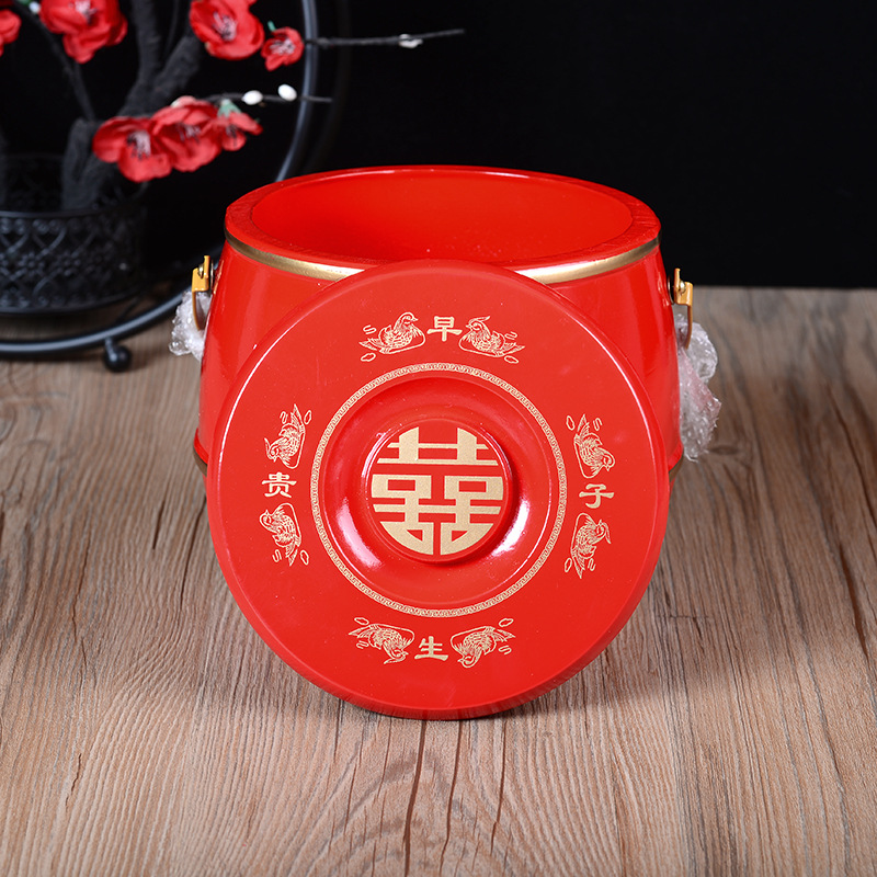 Wedding Red Wooden Treasure Bucket for Descendants, Large Size, Wedding Supplies, Treasure Bucket Ornament, Wholesale, Good Luck Ahead
