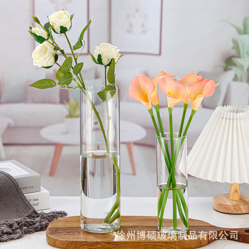 Scandinavian Straight Glass Vase Simple Hydroponic Flower Vase Candle Cup Accessible Luxury Home Dried Flower Decoration Ornaments