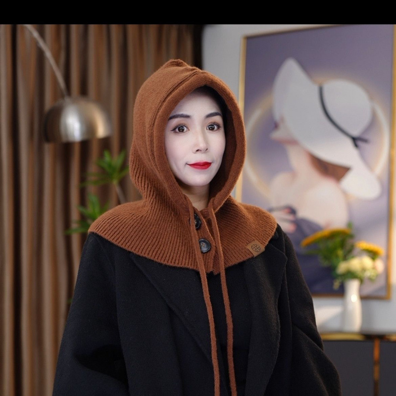 South Korea Balaclava Hat Autumn and Winter Warm Hat Women's Fashion Scarf One-piece Knitted Ear Protection Wool Hat