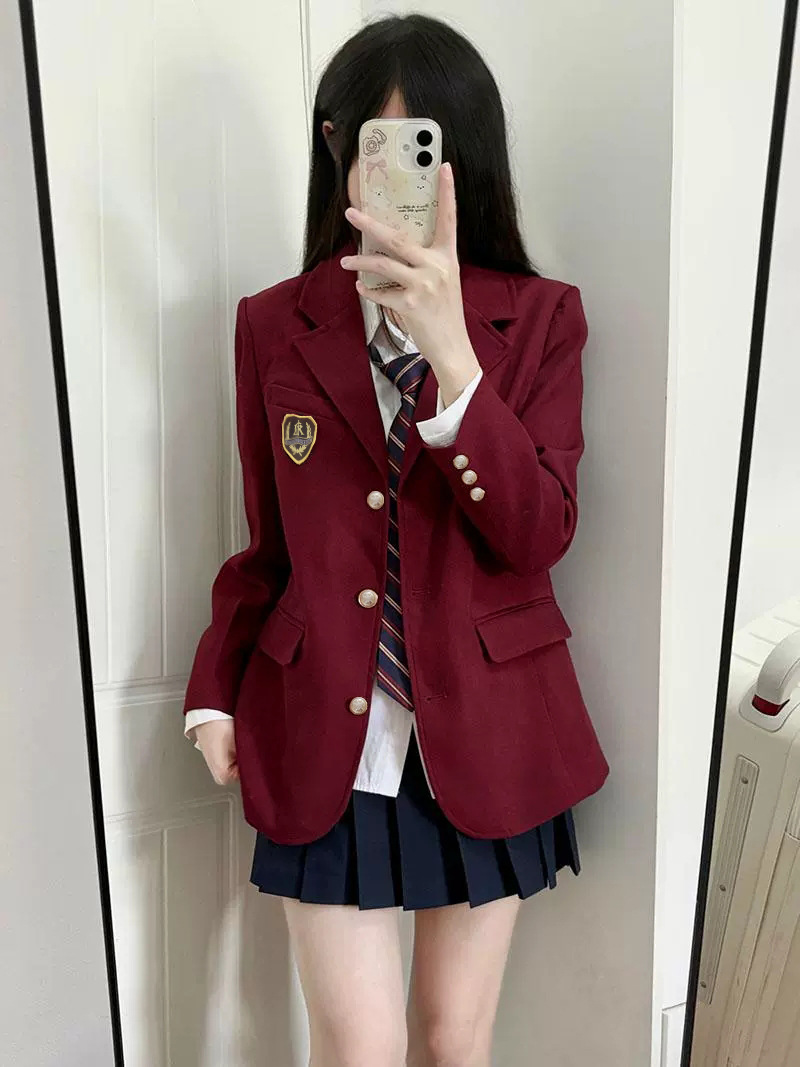 Camellia Versatile College-Style Black Suit for Petite Students Jk Uniform Jacket British Outerwear Korean Style
