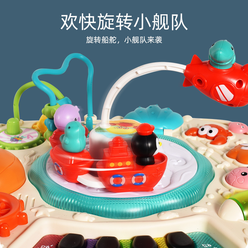 New puzzle learning table 0-3 years old multi-function rotating small fleet early education music toy baby game table