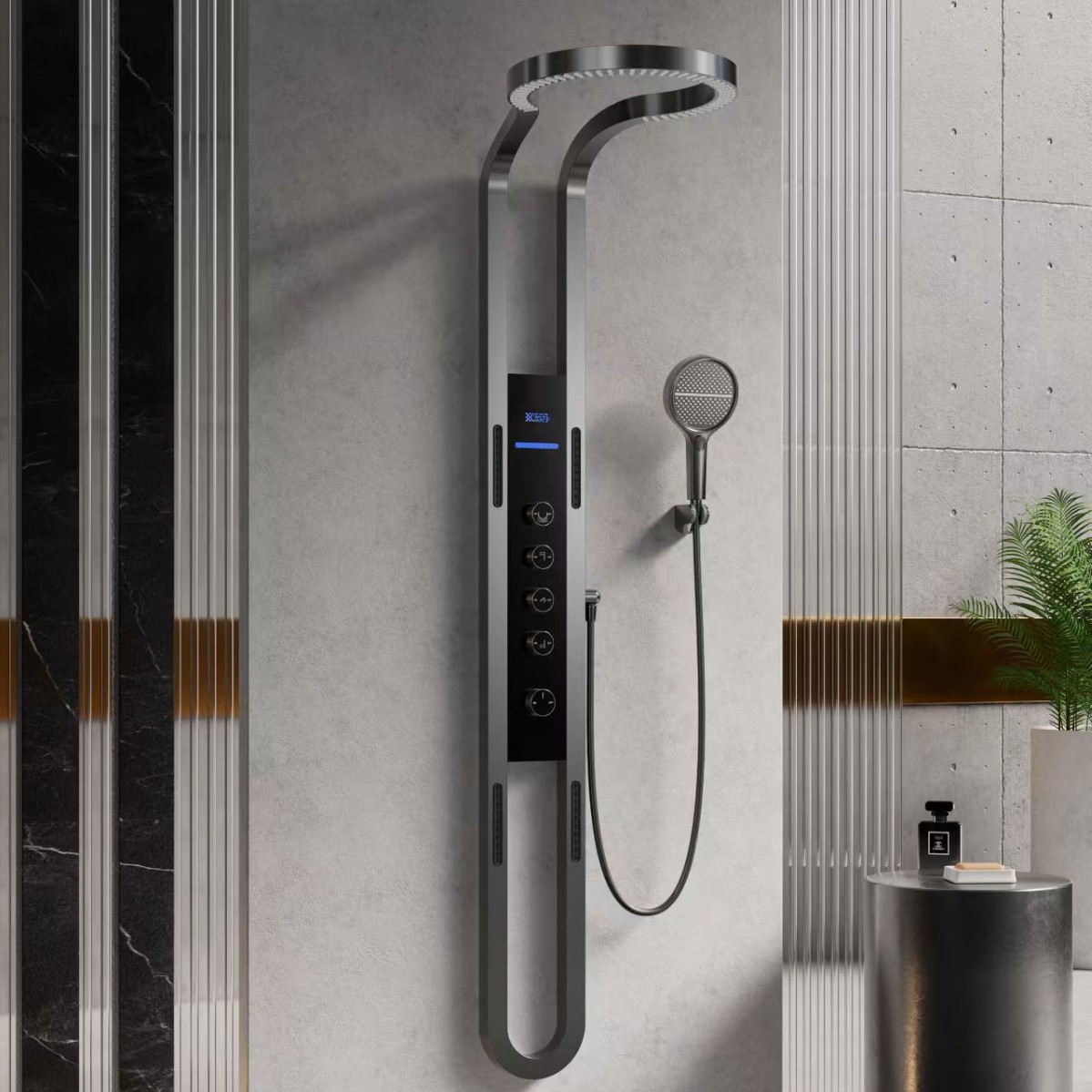 Bathroom Shower Screen Shower Set Household Back Waist Leg Handheld Shower Head Digital Display Waterfall Surround Smart Number