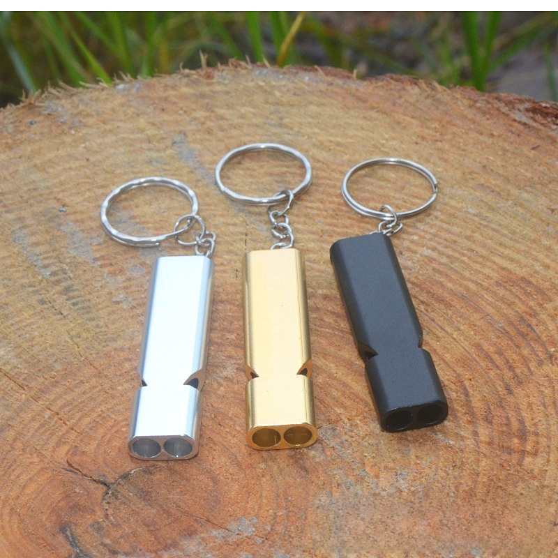 Aluminum Alloy Dual-Frequency Survival Whistle Double-Tube Outdoor Survival Life-Saving Whistle Equipment Edc Tools Outdoor Whistle