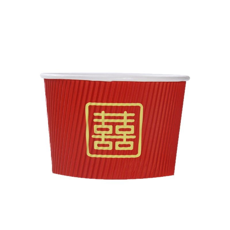 Wedding Corrugated Bowl Factory Wholesale Thickened Hardening Disposable Wedding Wedding Ceremony Entertainment Red Household Wedding Bowl