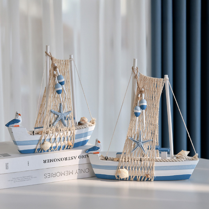 Mediterranean Sailing Model Smooth Sailing Ornaments Wooden Seabird Boat Craft Boat Desk Ocean Wind Decoration