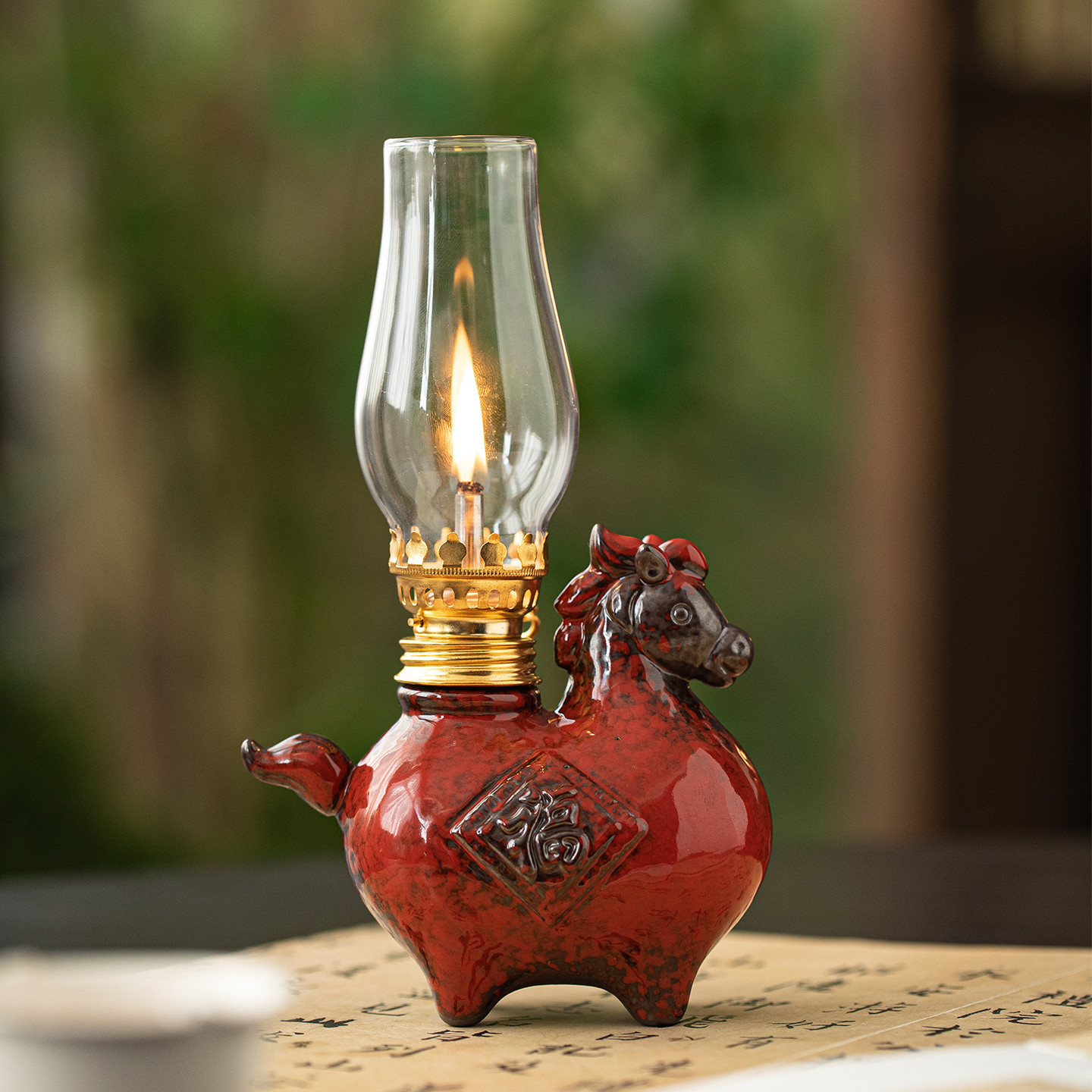 Chinese-Style Ceramic Tang Horse Butter Lamp Lamp Ornaments Everlasting Lamp Zen Tea Room Courtyard Atmosphere Lamp High-End Kerosene Lamp