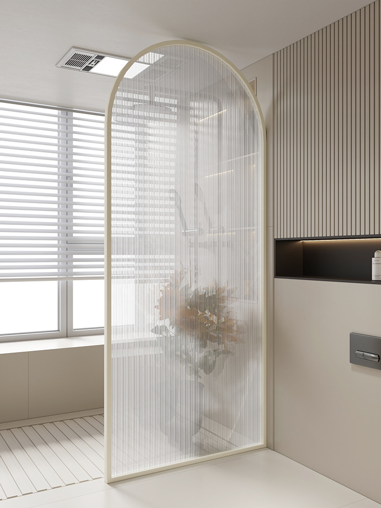 Light Luxury Water Ripple Wave Screen Bathroom Shower Partition Changhong Glass Tempered Arc Dry and Wet Separation Simple