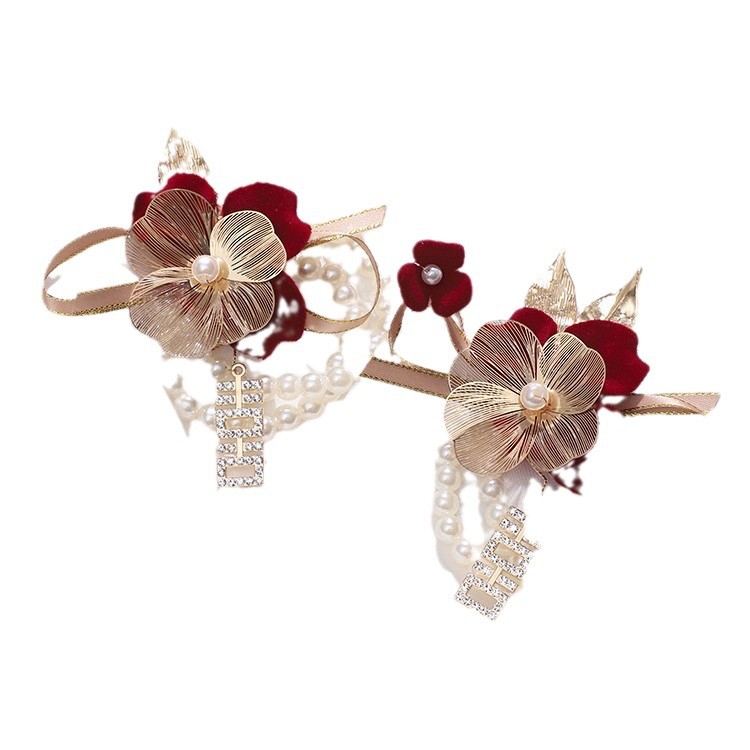 Bridesmaid's Wrist Flower Wedding Bride's High-End Super Fairy Hand Flower Arm Decoration Wedding Sister Group Bridesmaid Group Ribbon