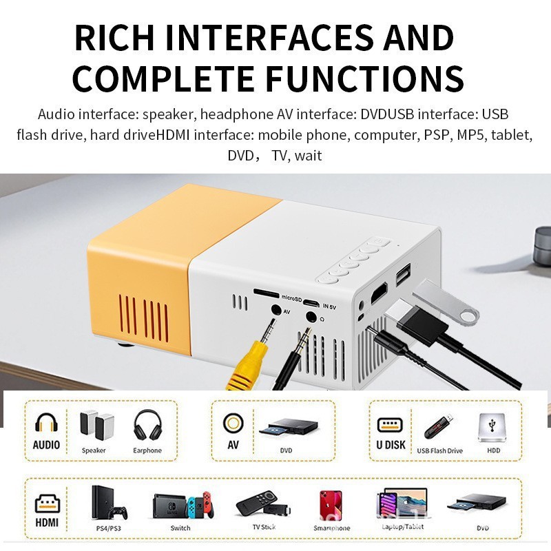 Direct Sales Yg300 High-Definition Portable Projector for Home Use Led Small Yellow and White Machine Mobile Screen Projection HDMI with Av Cable