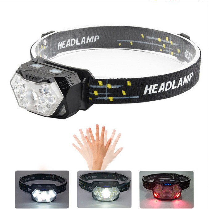 USB перезаряжаемый налобный фонарь с двойным источником света, для рыбалки, сильный свет, COB