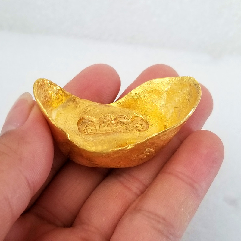 Antique Crafts Gold and Jade Full House Gold Ingot Gold Bar Brass Material Non-Gold J36