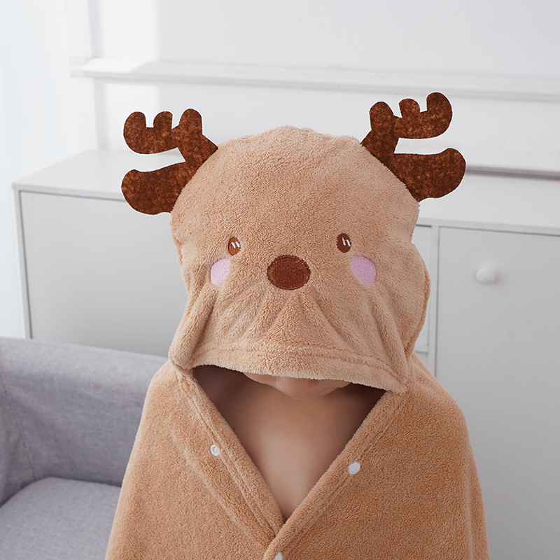 Children's Bath Towel Hooded Poncho Absorbent Baby Hooded Bathrobe Cartoon Baby Coral Fleece Children's Bath Towel