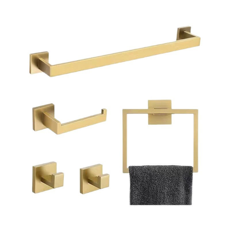 Cross-border 304 stainless steel towel bar coat hook paper holder suit square bathroom towel ring coat hook roll paper holder