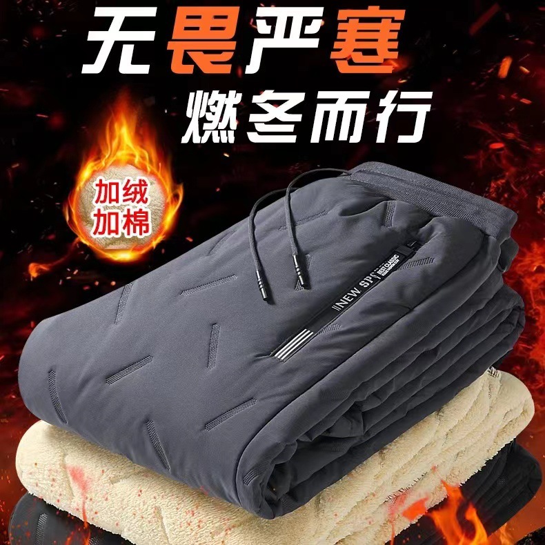 Прямые поставки, брюки из овечьего велюра для мужчин, зимние, свободные, большие размеры, хлопковые, теплые